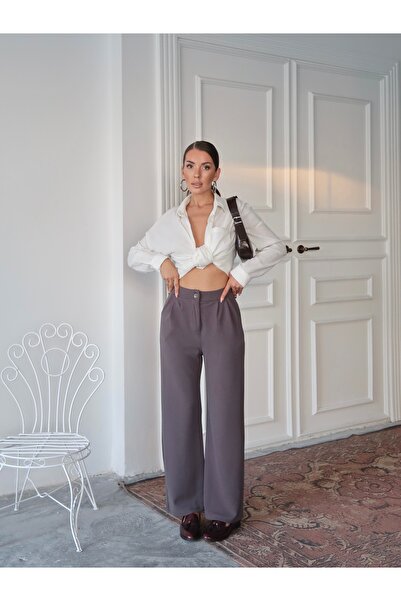 Paw Garage Loretta pentru femei cu talie pliată pantaloni palazzo , țesătură crep, 4 anotimpuri