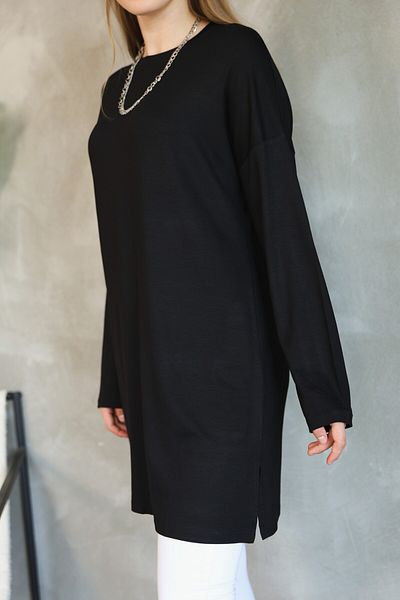 LUQAJ Modest Low Sleeve Black Oversize Lycra Modal Combed Cotton Hijab Basic Tunic