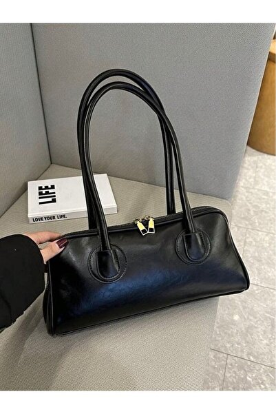 Rivina Geantă de mână și de umăr model baguette cu mâner lung cu fermoar dublu pentru femei