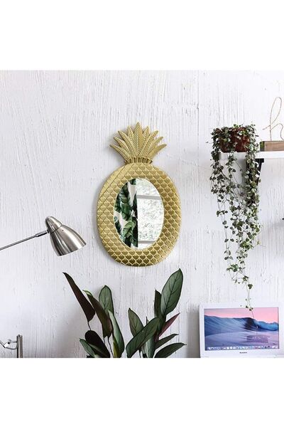 Generic Pineapple Shaped Wall Hanging Mirror Golden 35x60x3