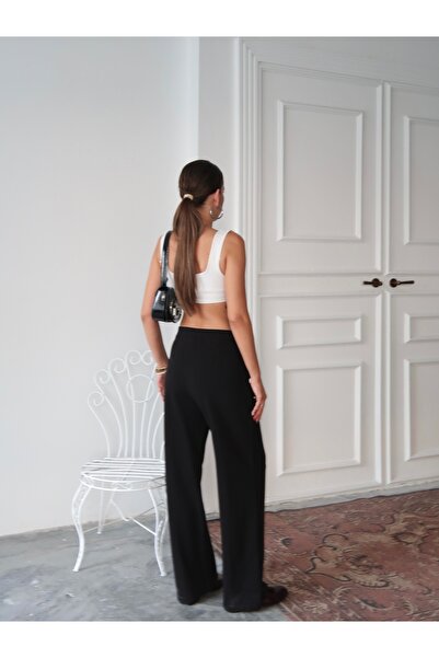 Paw Garage Women's Loretta Pleated Waist Palazzo Pants, Crepe Fabric, 4 Seasons