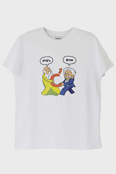 NUUGG تي شيرت آينشتاين بيزاغور الأبيض