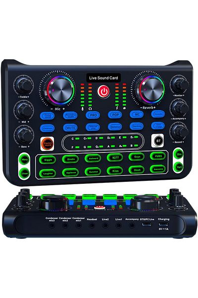 Shopi Sound Mixer Board, DJ Mixer Effects Voice Changer Bluetooth Noise Reduction, Portable Audio Interfac