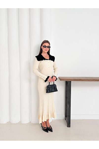 Ware Women's Ruffle Pearl Button Detail Dress