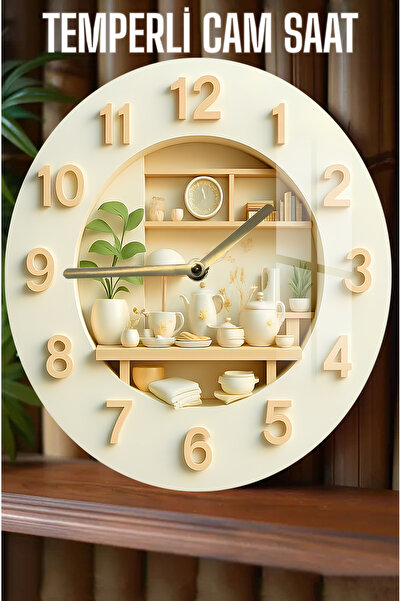 kutuTR Mutfak Dekorunuza Sıcaklık Katacak 3D Görünümlü Temperli Cam Saat – 33 cm CSDW143