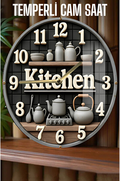 kutuTR Mutfak Dekorasyonunuza Şıklık Katacak 3D Görünümlü Temperli Cam Saat –...
