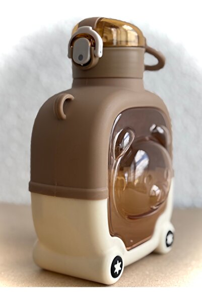 ALİA HOME Square Children's Water Bottle with Teddy Bear Design - 1000 ml Bpa-Free Plastic Water Bottle