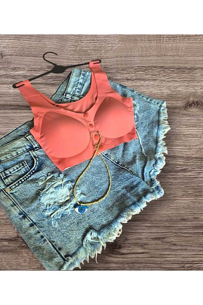 GMDPstore Front Button Microfiber Laser Cut Bra with Removable Pads
