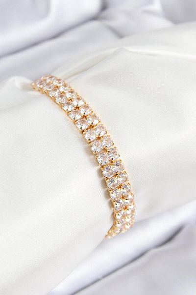 REBORN DESIGN Zircon Stone Double Row Square Model Gold Color Elevator Women's Bracelet