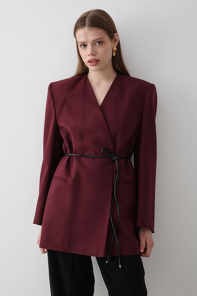 JASTE Women's Double Breasted Belt Detailed Oversize Blazer Jacket