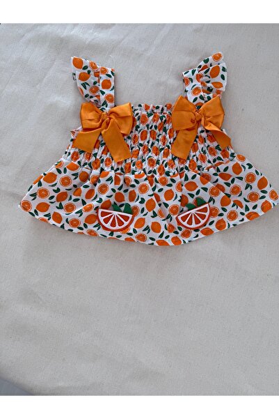 Balbadem baby kids Orange and Strawberry Patterned Baby Girl and Child Summer Set 1-5 Years Old