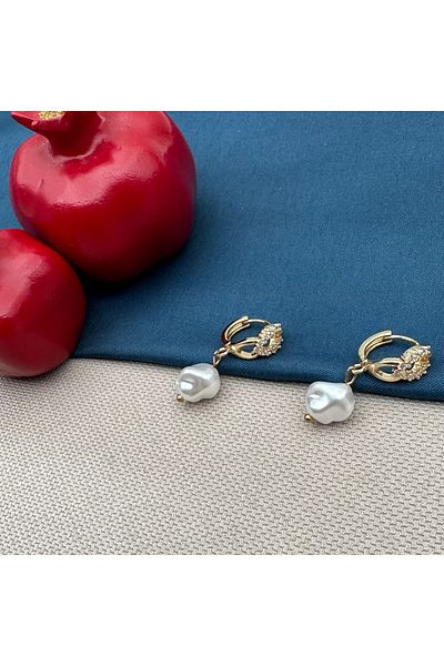 Opia Takı & Aksesuar Steel Zircon Stone Hoop Pearl Earrings