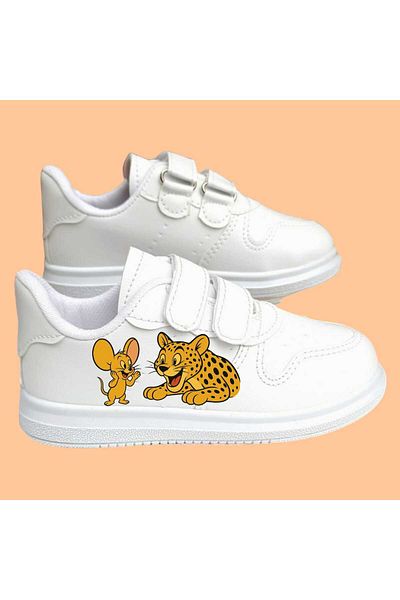 LİASSHOES Cat Mouse Printed White Tape Children's Sports Shoelace Sneaker