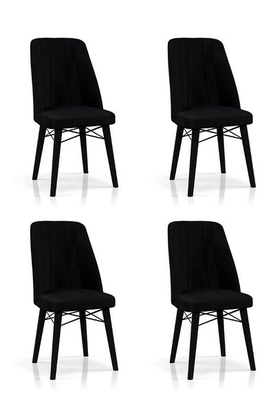 Desire Babyface Berlin Chair Set, 4 pcs Package, dining, kitchen, wooden legs Black