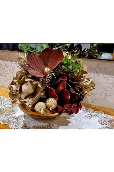 ABAYS Yapay çiçek Lateks gold metal vazoda Lateks aranjman dekoratif hediyeli...