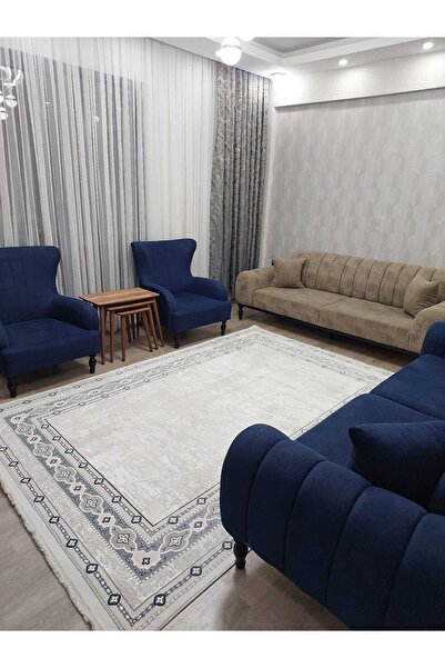 NOVA HALI Bambu Tarz 4 M2 - 6 M2 Metrekare Salon Halısı Antialerjik Oturma Odası Halısı Mavi Halı