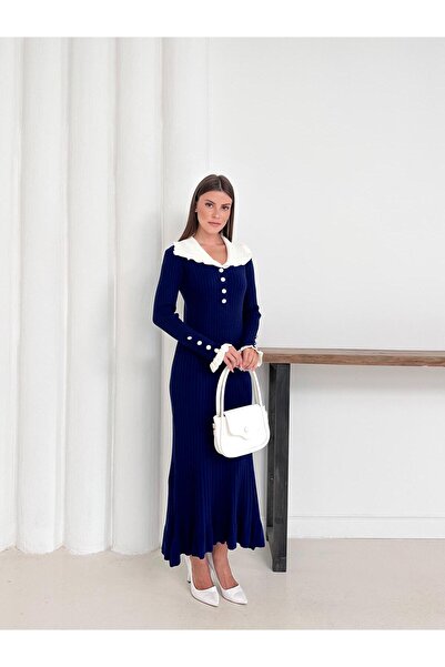 Ware Women's Ruffle Pearl Button Detail Dress