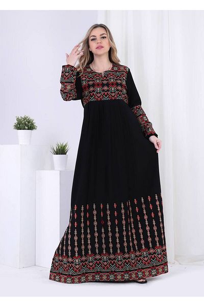 Lyaly aljlabyh Luxury women's jalabiya with gold embroidery on the chest and sleeves in dark blue (navy)