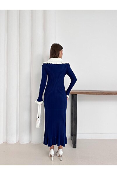 Ware Women's Ruffle Pearl Button Detail Dress