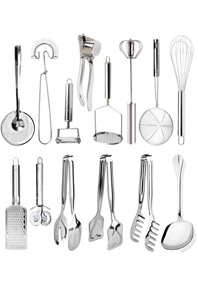Assess Store 14 Pieces Economical Kitchen Prep Utensils Strainer Grater Peeler Beater Colander Serving Tongs Set