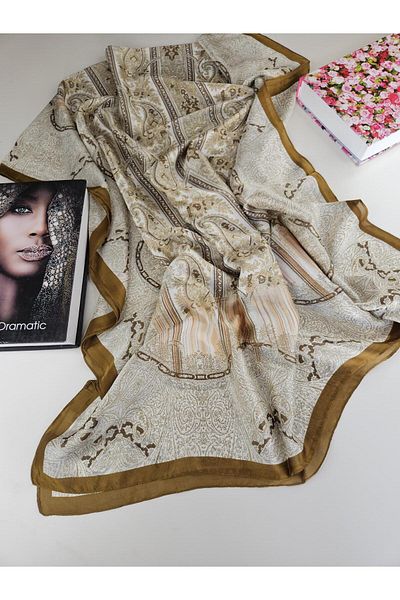 Webinay Home Voile Silk Shawl Ethnic Pattern Silk Scarfs Hijab Silk Shawl