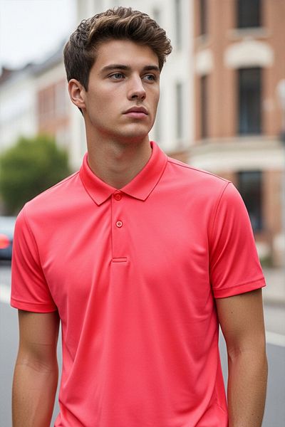 SadeRenk Men's Neon Pink Polo Neck T-Shirt
