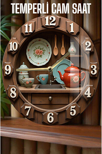 kutuTR Mutfakların En Şık Detayı 3D Görünümlü Temperli Cam Saat – 33 cm CSDW149