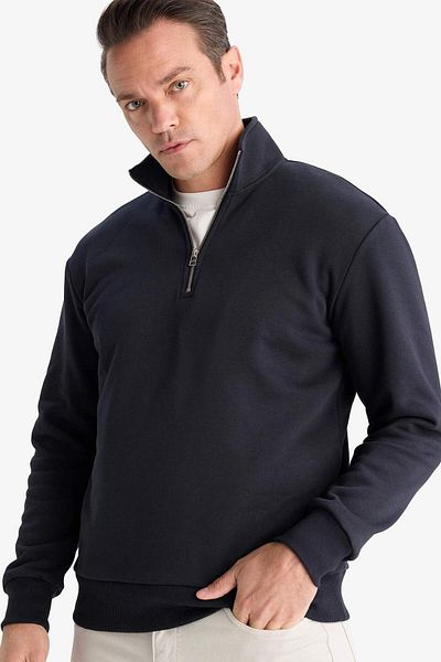 DeFacto Regular Fit Stand Collar Half Zipper Basic Plain Thick Sweatshirt X7405Az25Au