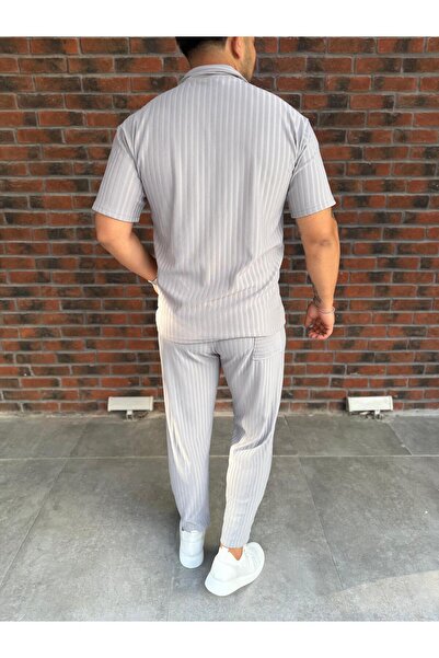 Baycombine35 Men's Striped Polo Neck T-Shirt and Pants Combination