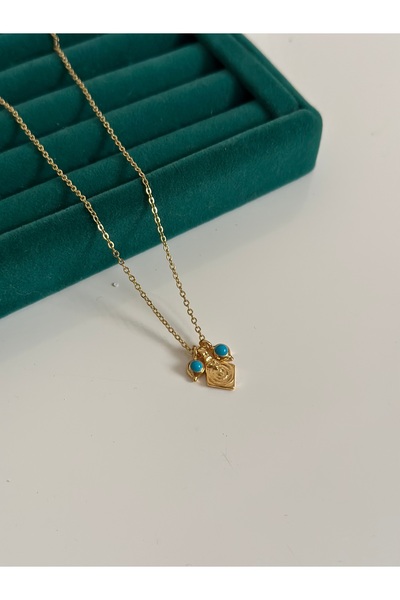 MİOSA Mavi Taşlı Minimal Vintage Çelik Şans Kolye