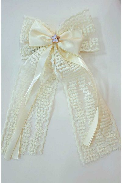 GÜLPEŞE Large Bow Buckle Cream Lace Detailed Hair Clip