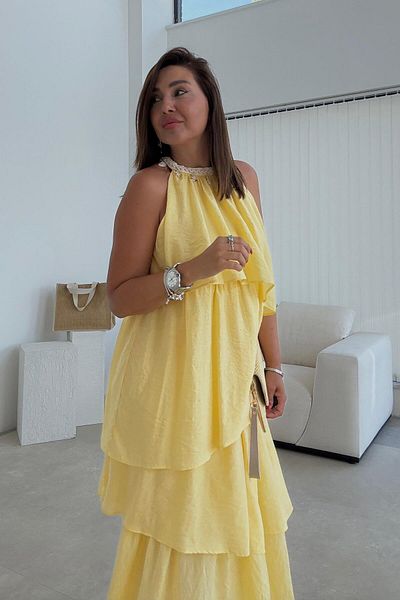 ELVAN TOLON Yellow Layered Long Dress