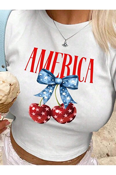 Vordevia Crop cu imprimeu America Design