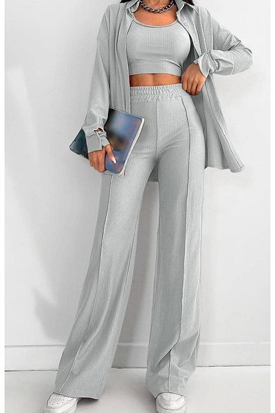 HeviStor Set Three-Piece Combination Shirt Crop Pants Wrap-Around//Stylish Combination