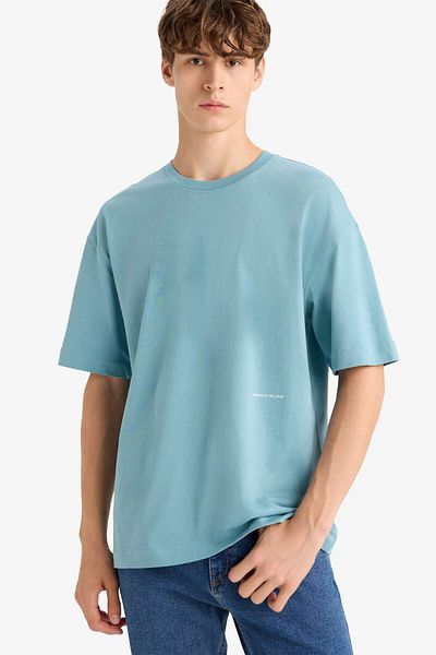 DeFacto Boxy Fit Crew Neck Printed Short Sleeve T-Shirt F5502Ax25Hs
