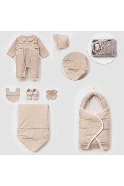 PARK BEBE Baby Boy Hospital Discharge Set with Stripe Detailed Cotton Swaddle and Blanket