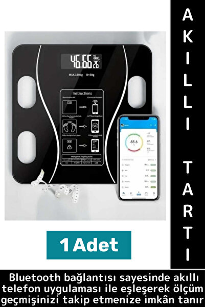 Wintoup Premium Yağ Kas Su Kemik Ölçümü 180 Kg Kapasite Bluetooth Kontrollü D...