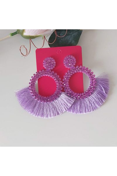 lor Large Boho earrings with fringes and crystals