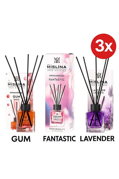 Mislina Set of 3 Room Air Fresheners with Sticks – Premium – Gum, Fantastic, Lavender