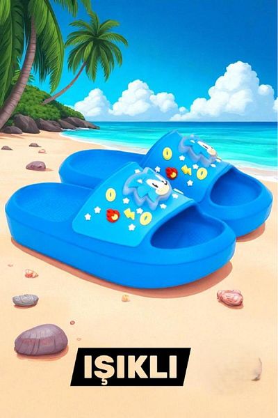MARKABONİ Boy's Non-Slip Sole Sonic Figured Lighted Beach Pool Slippers