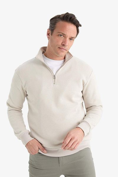 DeFacto Regular Fit Stand Collar Half Zipper Basic Plain Thick Sweatshirt X7405Az25Au