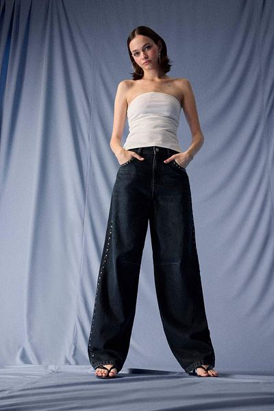DeFacto Baggy Fit High Waist Long Jean Washed Trousers F7689Ax25Au