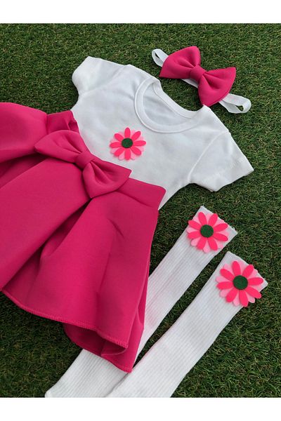kokosh _ kidss burcu sapmaz Girl's Daisy Figure Fuchsia Skirt Set