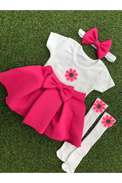 kokosh _ kidss burcu sapmaz Girl's Daisy Figure Fuchsia Skirt Set