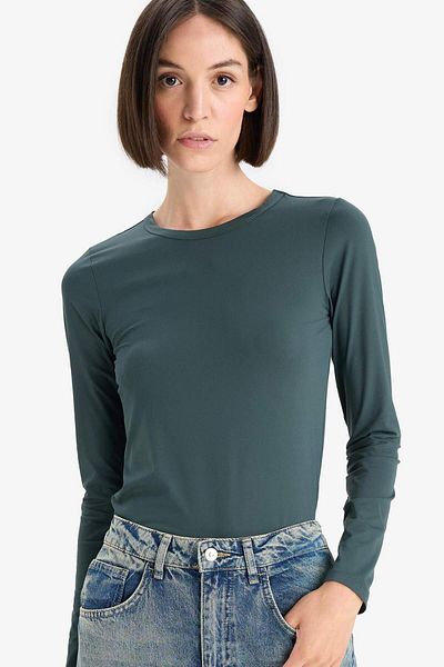 DeFacto Slim Fit Slim Fit Crew Neck Basic Plain Long Sleeve T-Shirt D3756Ax25Au