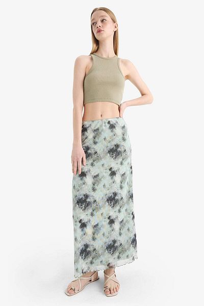 DeFacto Coool a Form Patterned Normal Waist Combed Cotton Lining Tulle Maxi Skirt D7077Ax25Au