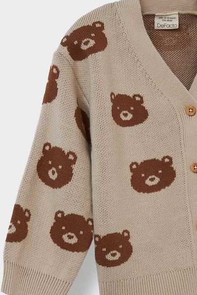 DeFacto Baby Boy Teddy Bear Patterned Buttoned Cardigan F2378A525Wn