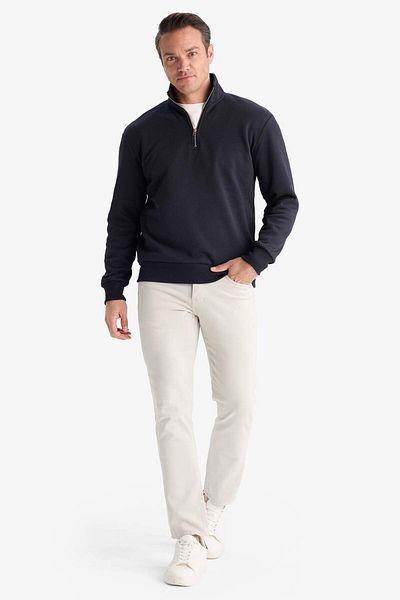 DeFacto Regular Fit Stand Collar Half Zipper Basic Plain Thick Sweatshirt X7405Az25Au