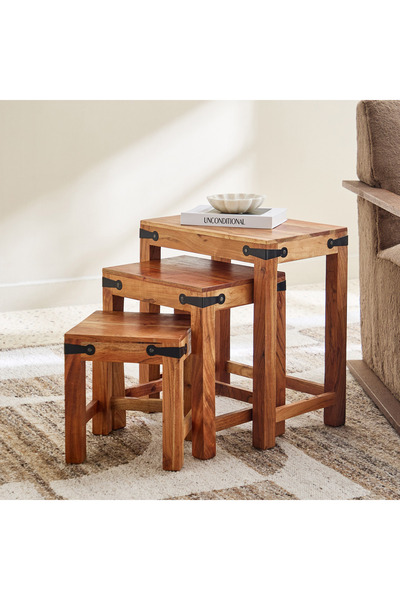 Generic مجموعة طاولات كافون هالو الخشبية الصلبة - مجموعة من 3 قطع