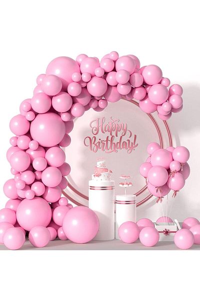 Contento De Semrik Pink Balloon Set - 114 Pieces in Multiple Sizes for Party Decorations
